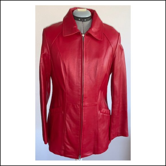 Danier - Red Winter Leather Coat - SALE - Picture 1 of 7